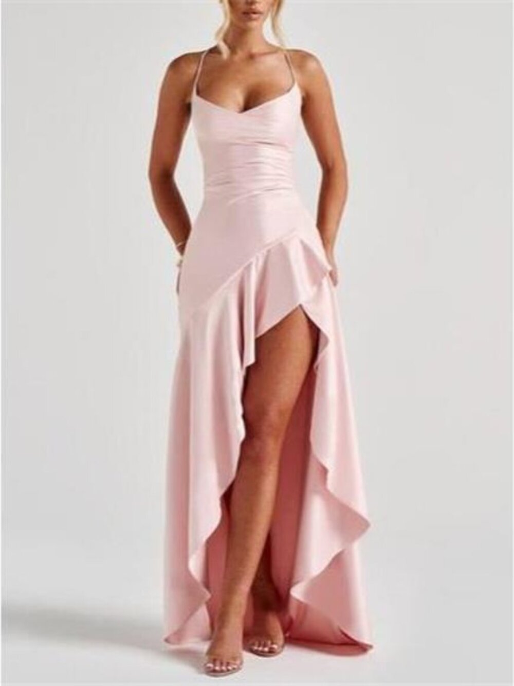 Ruffle High-Slit Maxi Dress